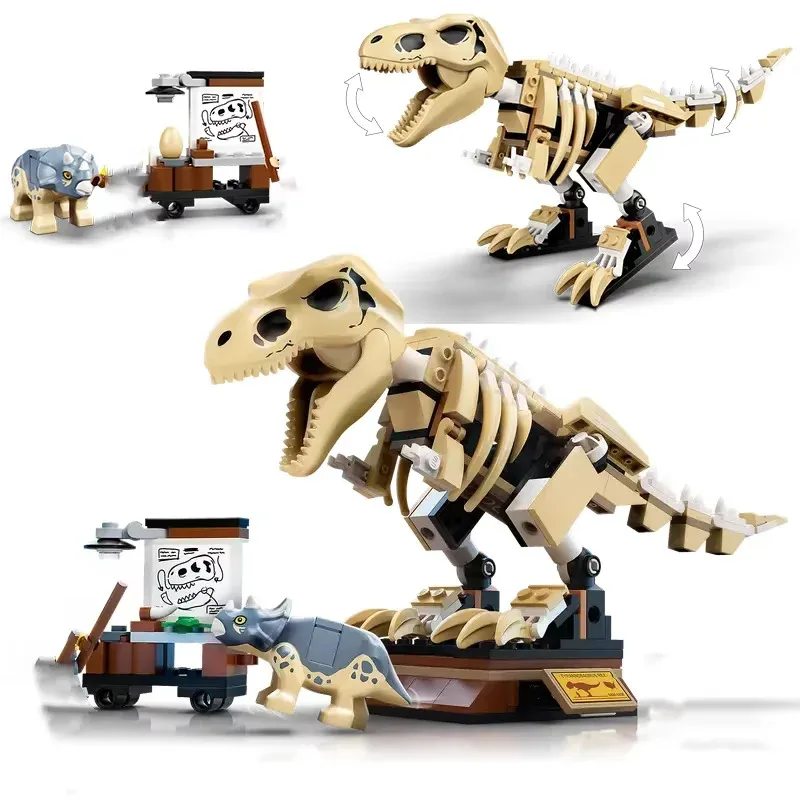 Conjuntos moc compatíveis série de dinossauro blocos de construção t. rex dinossauro fóssil exposição parque mundial das crianças brinquedos presente 76940
