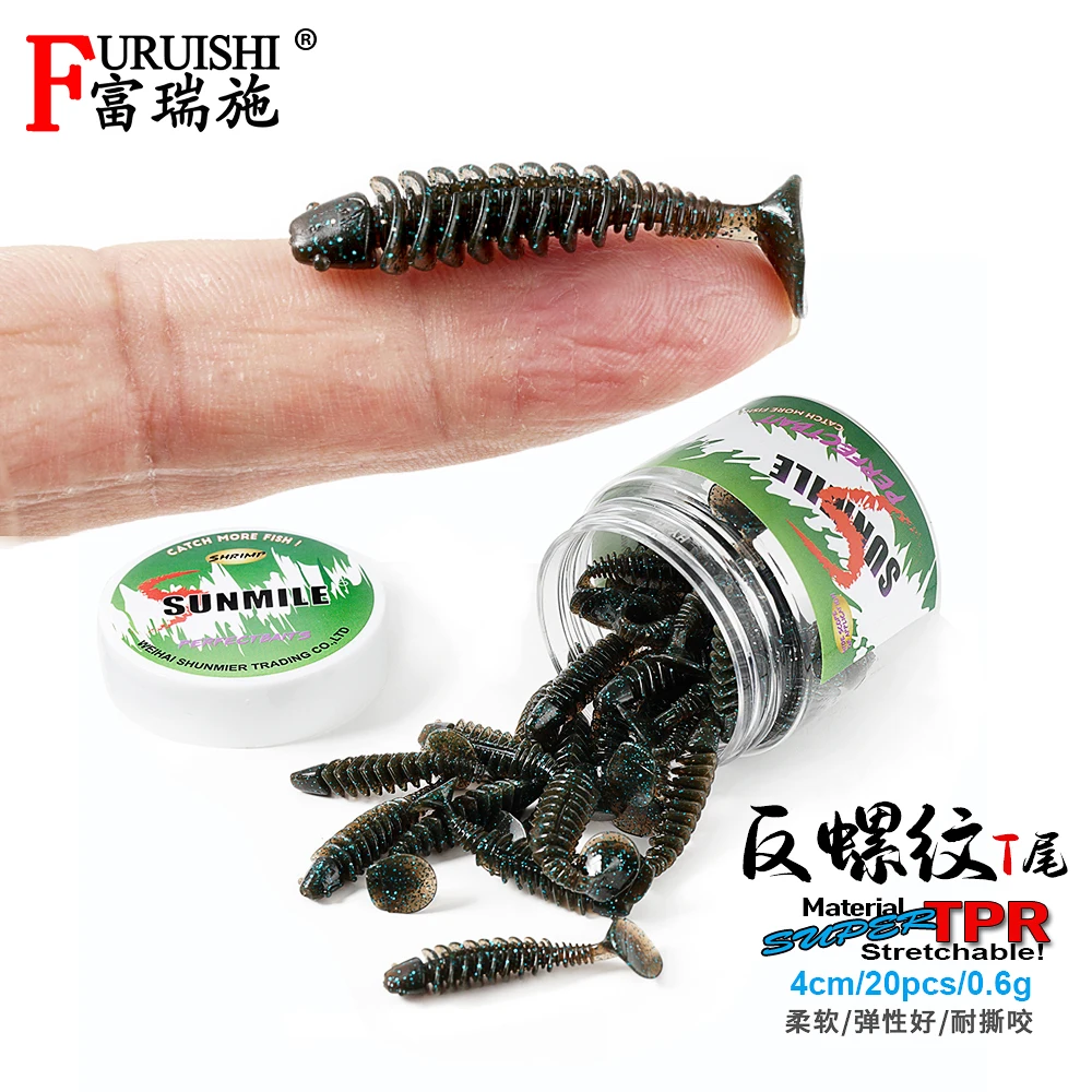 SUNMILE Fishing Soft Bait Worm Artificial Baits 4mm/0.6g 20pcs/Lot Rock Fishing Wobblers Leurre Souple Lure Perch Trout Lures