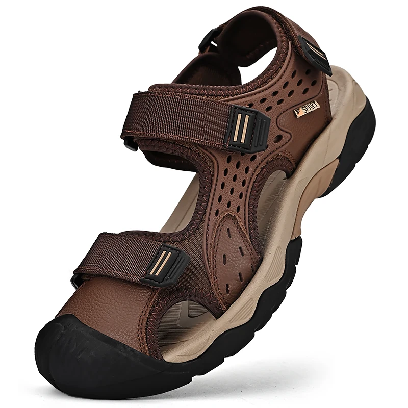 

Summer Men Sandals Genuine Leather Mens Shoes Outdoor Men Beach Shoes Roman Shoes Plus Size 38-48