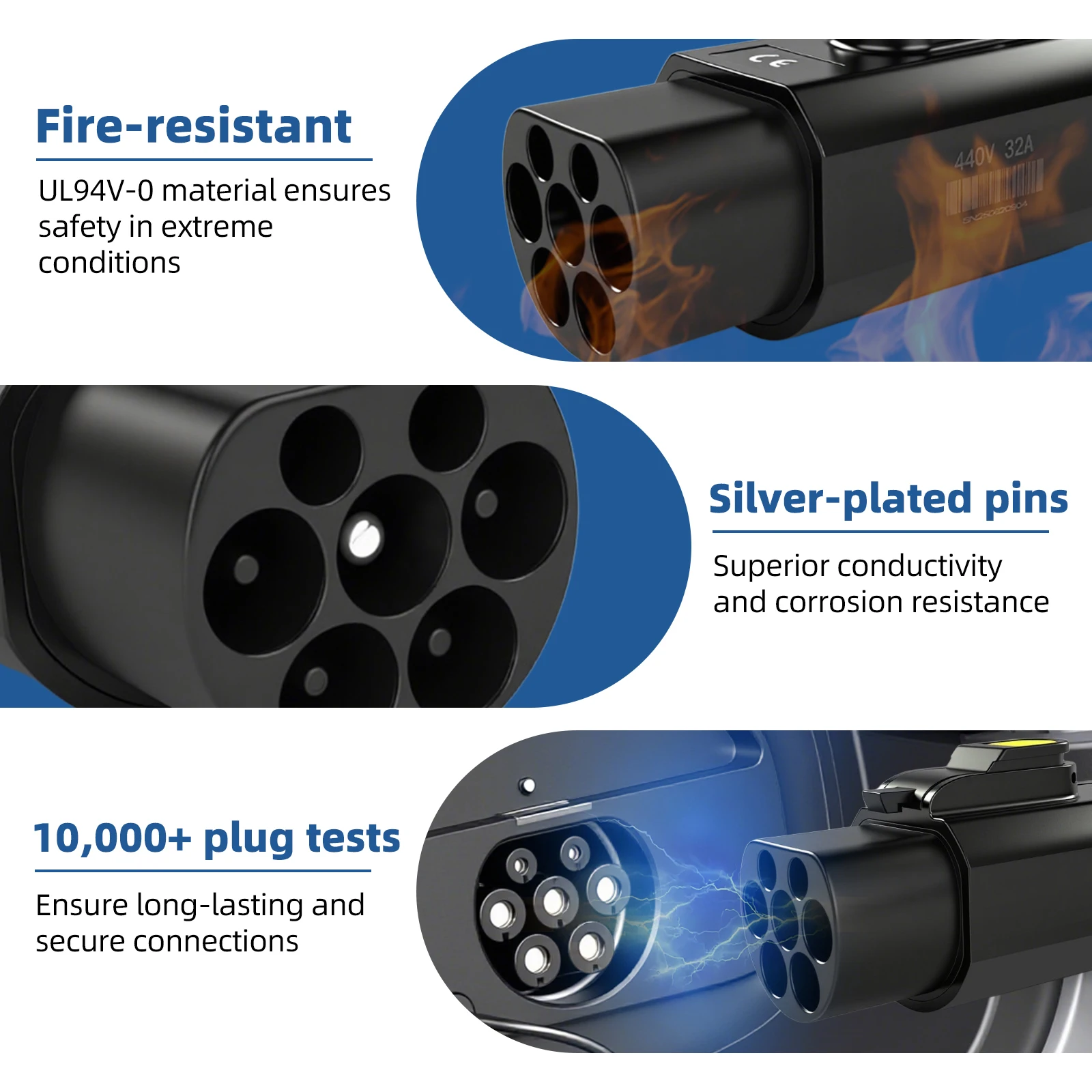 المُحول EVqiaoyi من النوع 2 إلى GB/T 32 أمبير 7/22 كيلووات محول تيار متردد شاحن سيارة كهربائية من كومة الشحن النوع 2 إلى مواصفات GB/T للسيارات الكهربائية