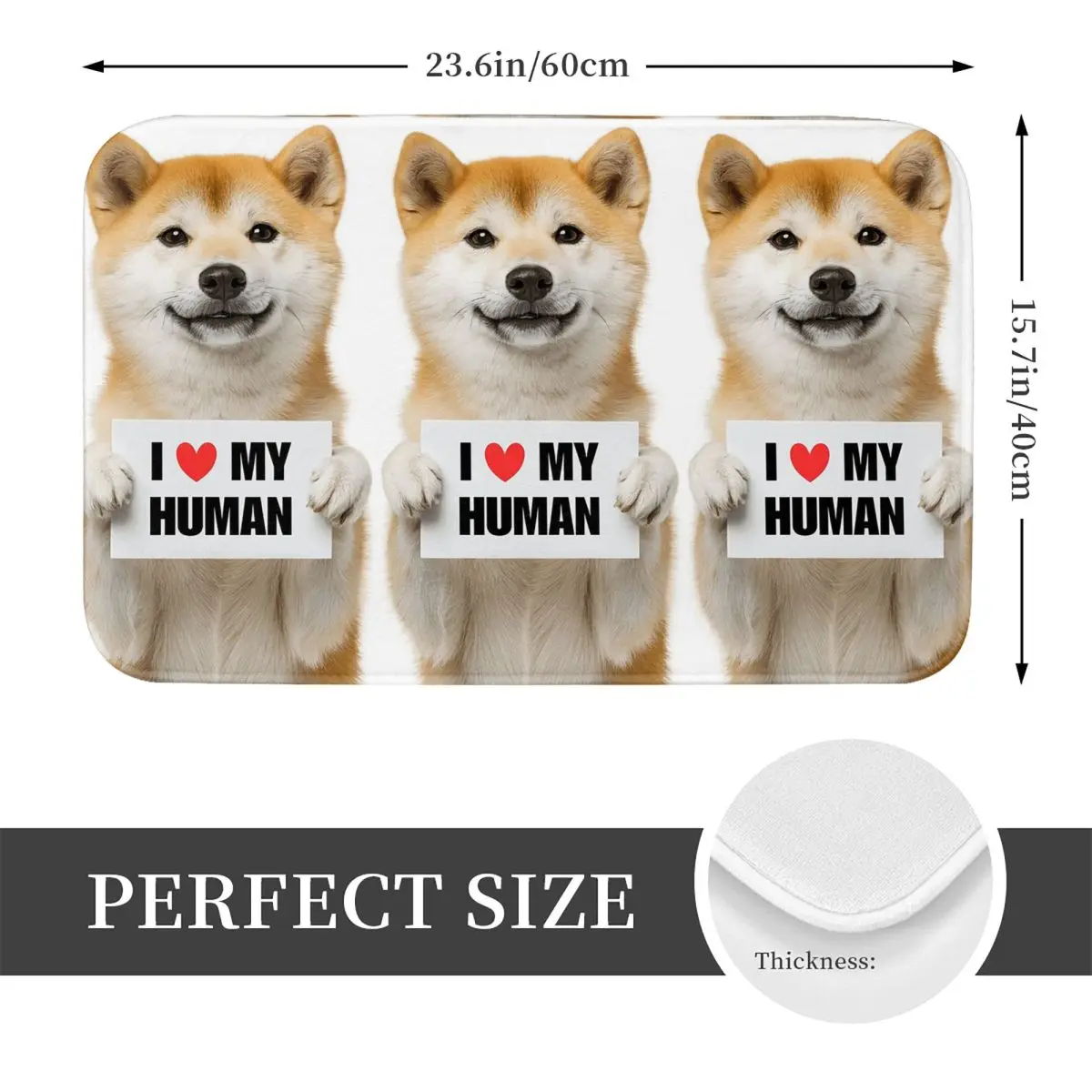 Cute Shiba Inu Dog With Signboard I Love My Human Non-slip Doormat Floor Mat Carpet Rug for Kitchen Entrance Balcony Footpad Mat