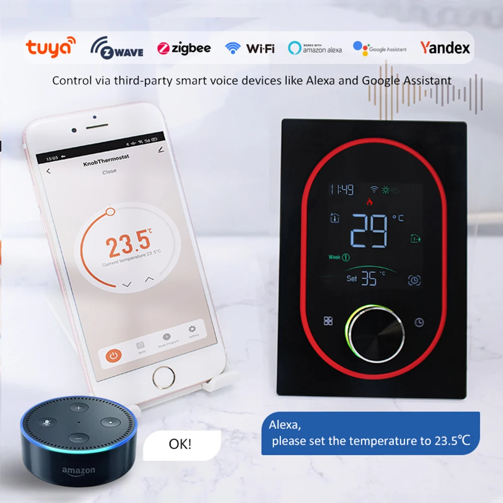WiFi Smart Knob Thermostat Floor Heating Water Gas Boiler Home Programmable Temperature Controller LED Touch Screen Google Home
