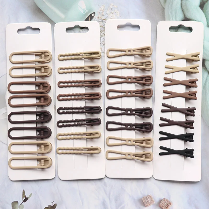 8Pcs/Set Women Girs Vintage Frosted Geometry Hairpins Adult Lovely Alloy Ornamentr Hair Clips Female Fashion Hair Accessories