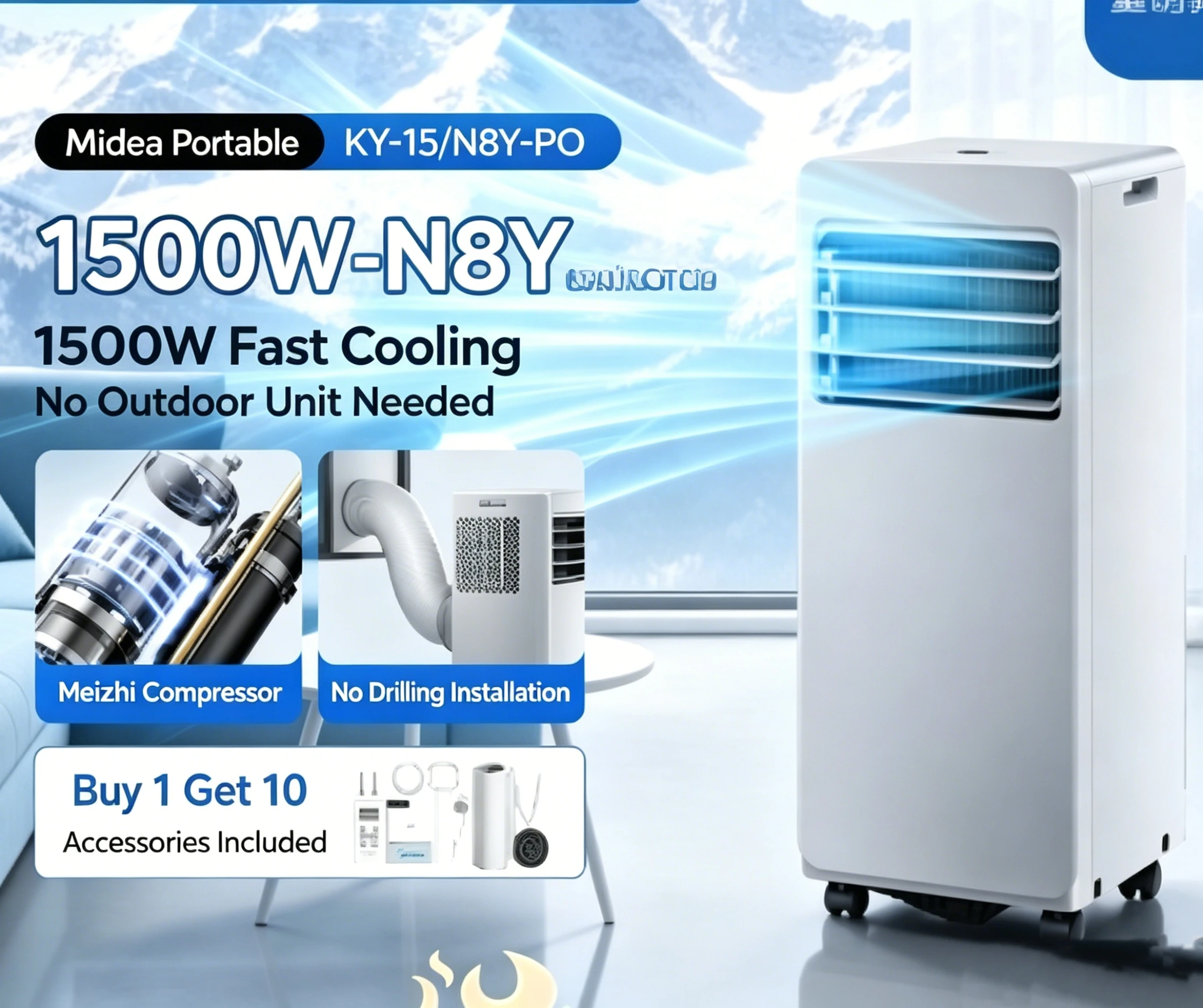 European best-selling portable air conditioner with compressor cooling for home use, featuring dual-pipe design, no outdoor unit