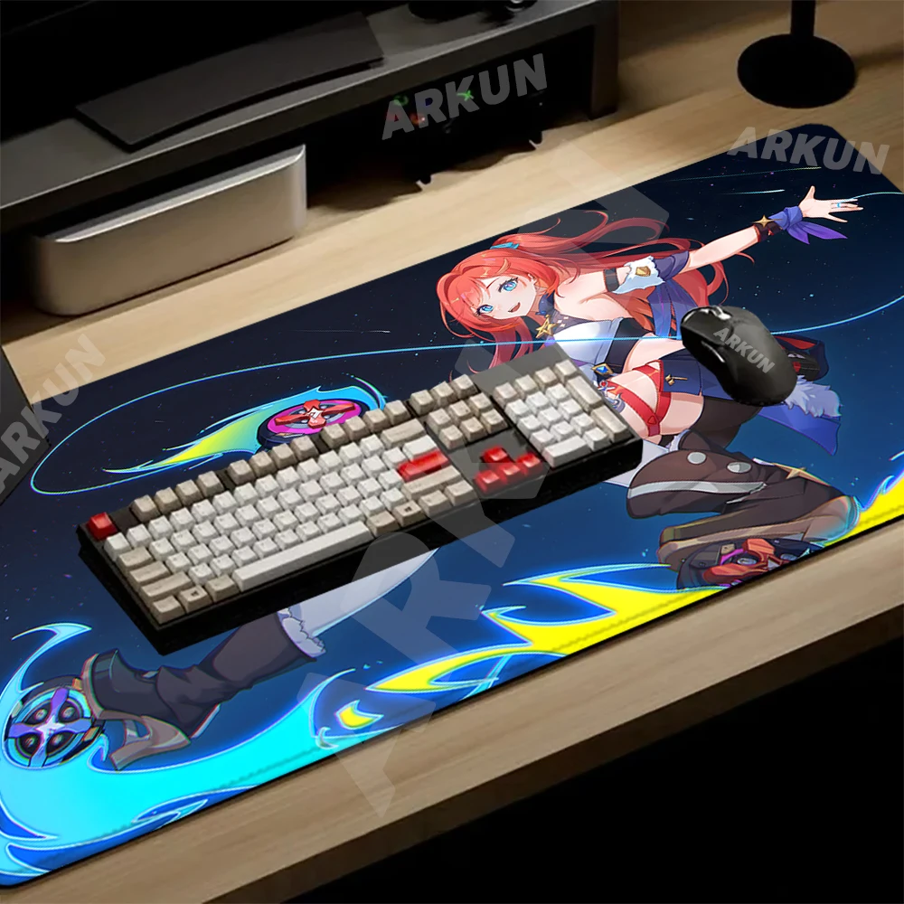 Tapis de souris Senadina Honkai Impact merveilleuse, 900x400, Kawaii, mignon, populaire, tapis de jeu, ordinateur, média, doux, accessoires de bureau, polymères de bureau