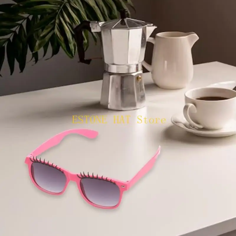 49MF Pink Eyeglasses Sungalsses with False Eyelashes Party Decorations Cosplay Props