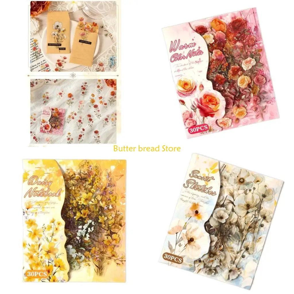 W89C 15 Sheets Flower Theme Adhesive Labels Tear Resistant