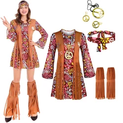 Cosplay Indian Tassels Costumes Set Women's Peace Love Hippie Christmas 1960s Stage Performance Halloween Dress Up Outfits Party