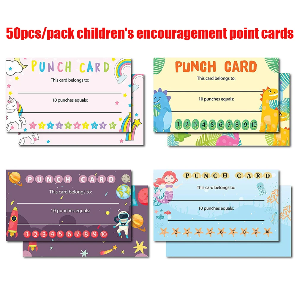 10-50pcs Cartoon Reward Incentive Punch Cards for Kids Classroom Student Home Behavior Incentive Card for Children Motivational