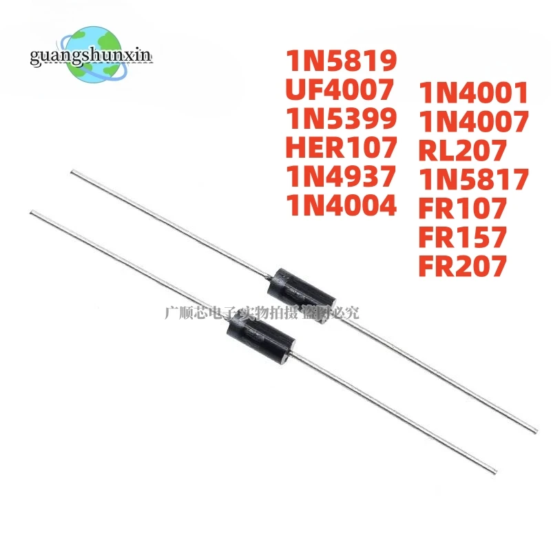 100PCS DO-41 1N5817 1N5819 1N5399 1N4937 1N4004 Schottky Rectifier Diode 1N4001 1N4007 UF4007 HER107 FR207 FR157 FR107 RL207