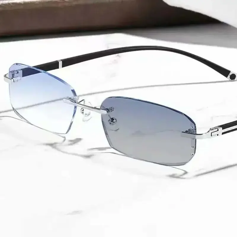 Luxury Outdoor Photochromic Reading Glasses Men Women UV Protection Far Sight Glasses Diamond Cut Rimless Presbyopia 0+1.0+4.0