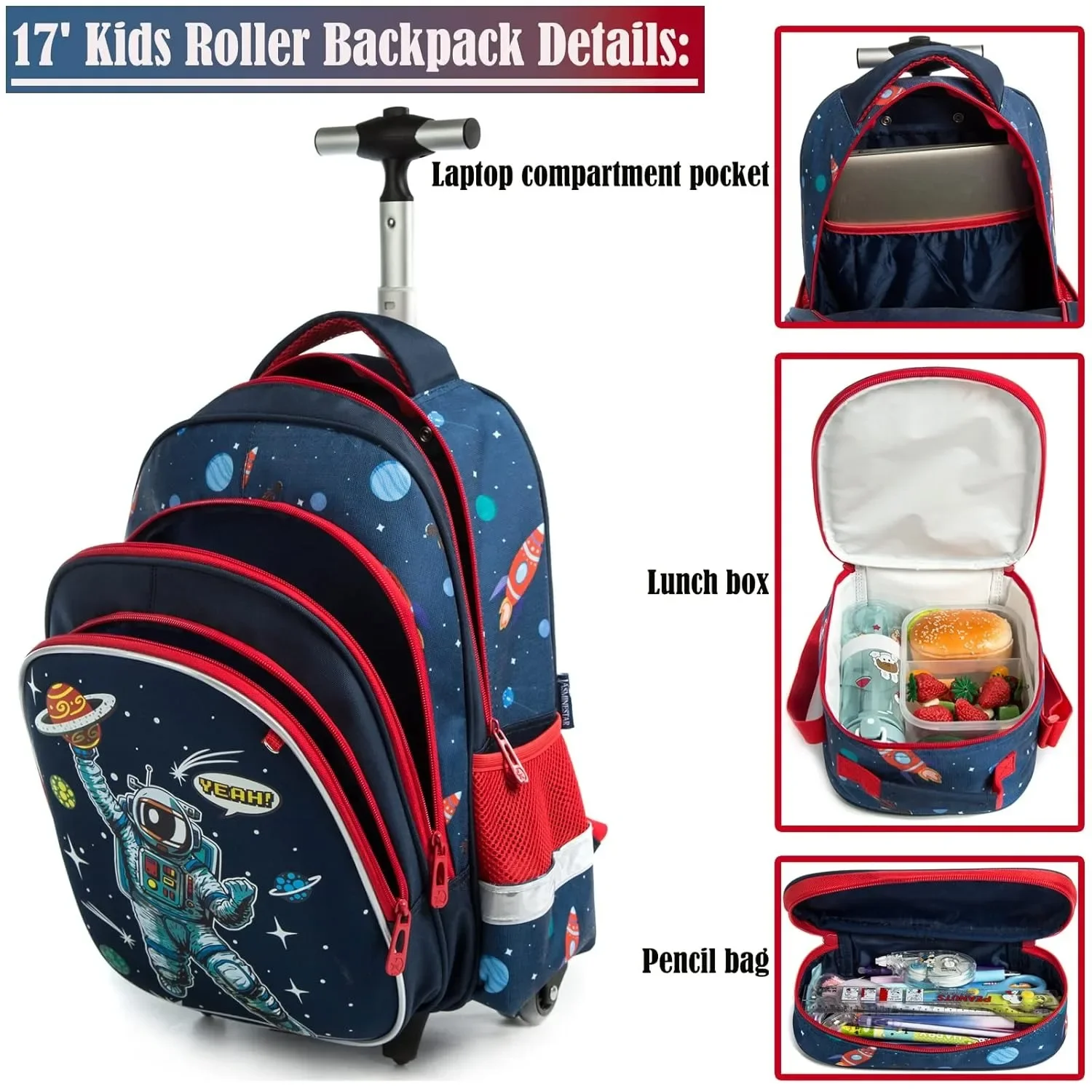 Children\'s School Bags Astronaut Rolling Backpack for Boy Kids Luggage Suitcase with Wheels Trolley Wheeled Backpacks for Travel