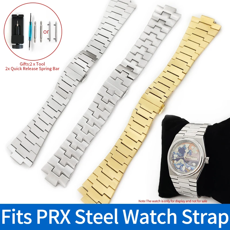 PRX الفولاذ المقاوم للصدأ حزام وزارة الدفاع 27x12 مللي متر ساعة حافظة نحى سوار محدب الصلبة نهاية الروابط الفضة/الذهب الساعات أجزاء