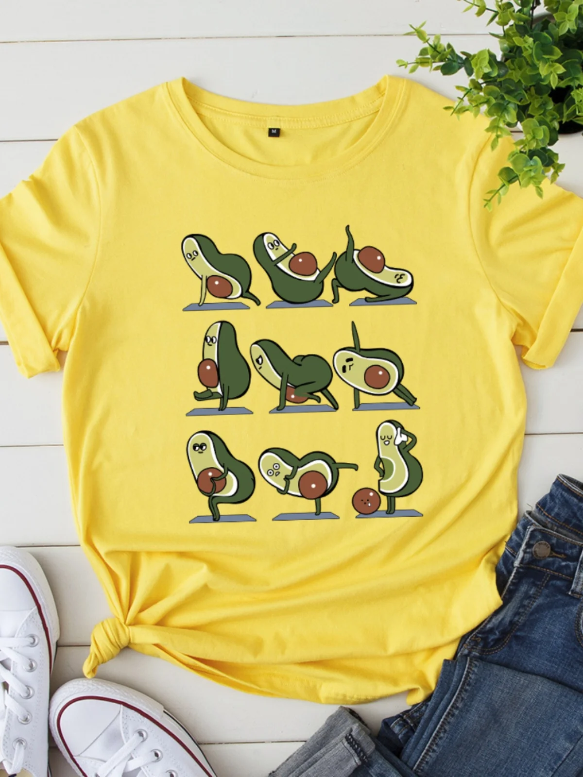 Loose round Ne Yoga T-irt Women's Street Sle ort Sve Printed Cotton Casual Top for 8-24 Years Old