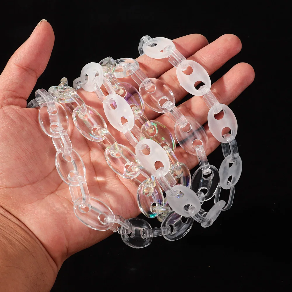 Rock Acrylic Pig Nose Choker Necklace Men Women New Iridescent Clear Coffee Bean Chain Lock Pendant Collar Punk Jewelry Gifts