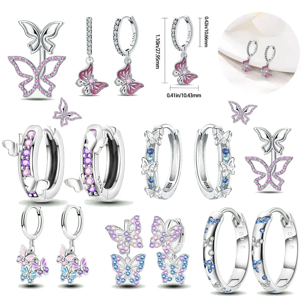 سلسلة الوردي 925 الفضة الاسترليني رومانسية زهرة الفراشة يونيكورن توليب الهندسة أقراط بوتيك مجوهرات هدايا #4