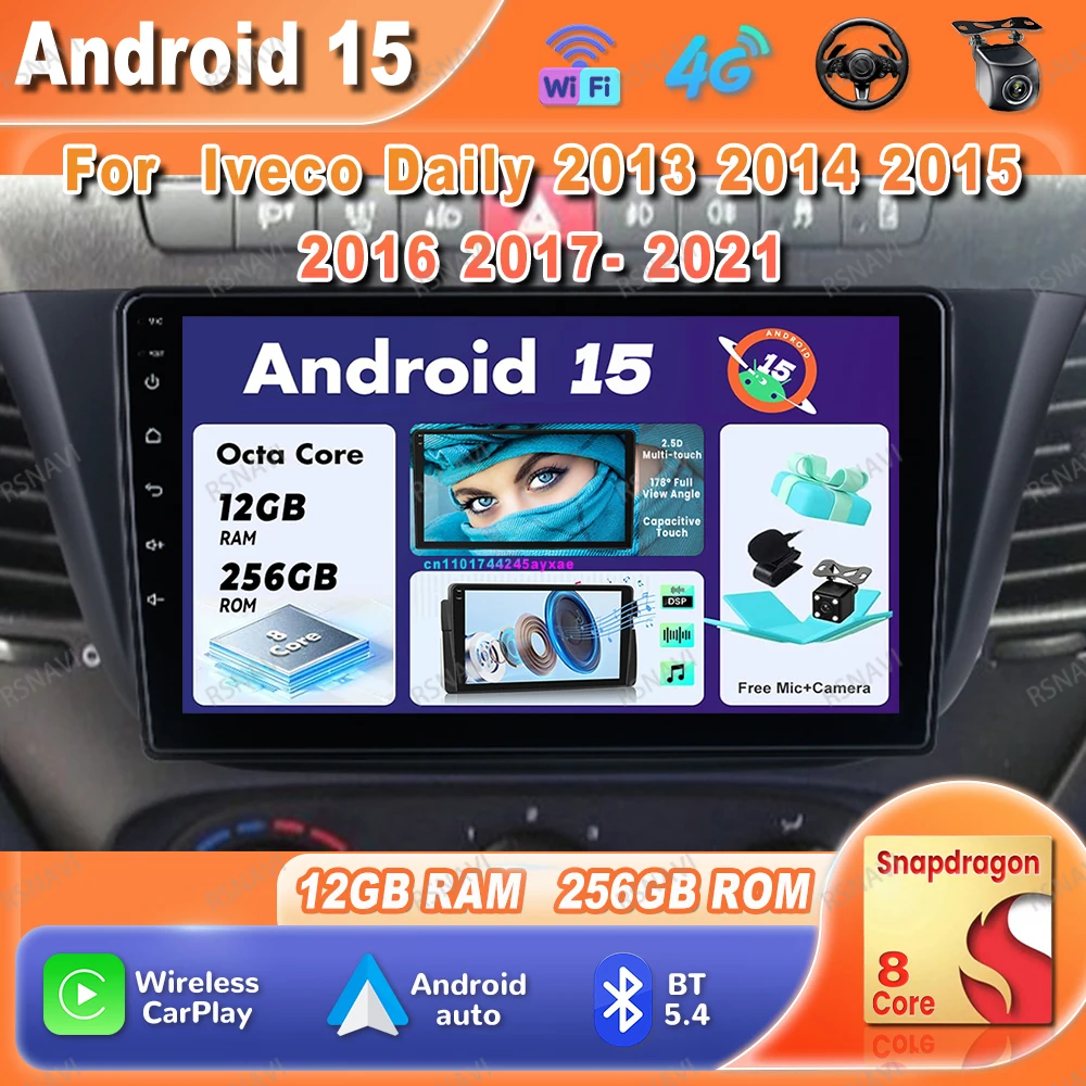 Android 15 Car Radio  Iveco Daily 2013-2019 2020 2021 Navigation Wireless Carplay Auto Viedo Player QLED Stereo BT Qualcomm DVD