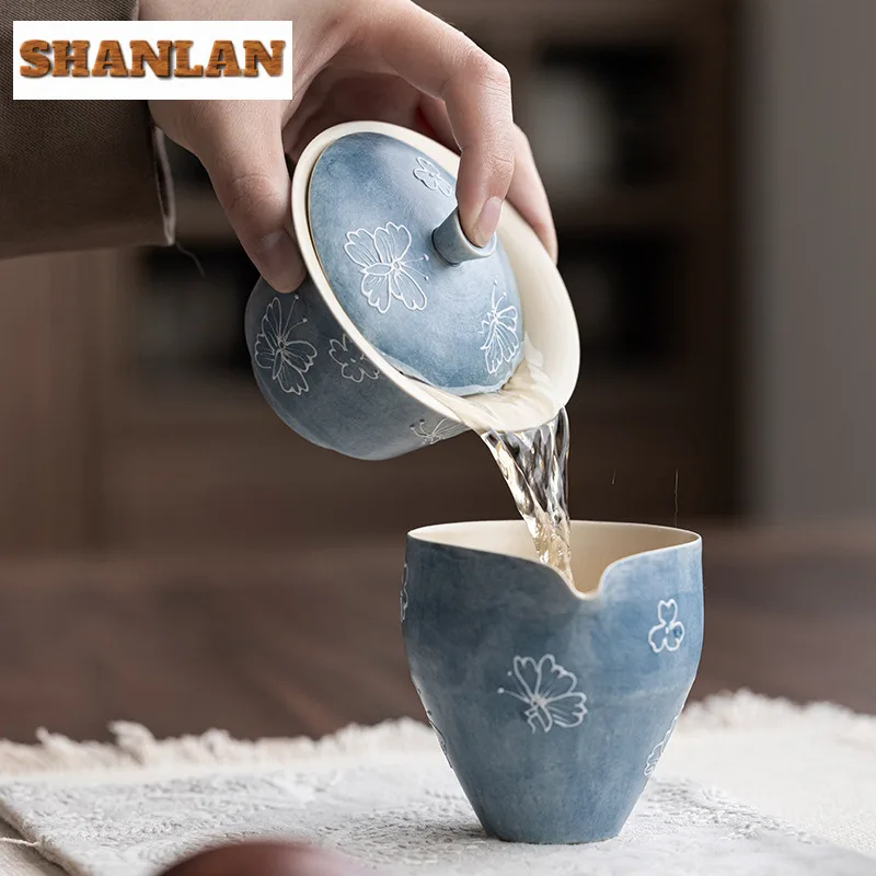 120 مللي فراشة مرسومة باليد اثنين من الوهام Gaiwan اليدوية الشاي Tureen وعاء شاي مع غطاء عدة الشاي تخمير غطاء السلطانية درينكوير الحرفية