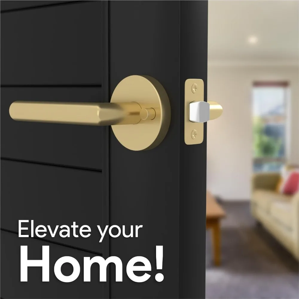 Heavy Duty Reversible Gold Interior Door Handles - 3 Pack Privacy Bed & Bath Door Hardware for Secure Access