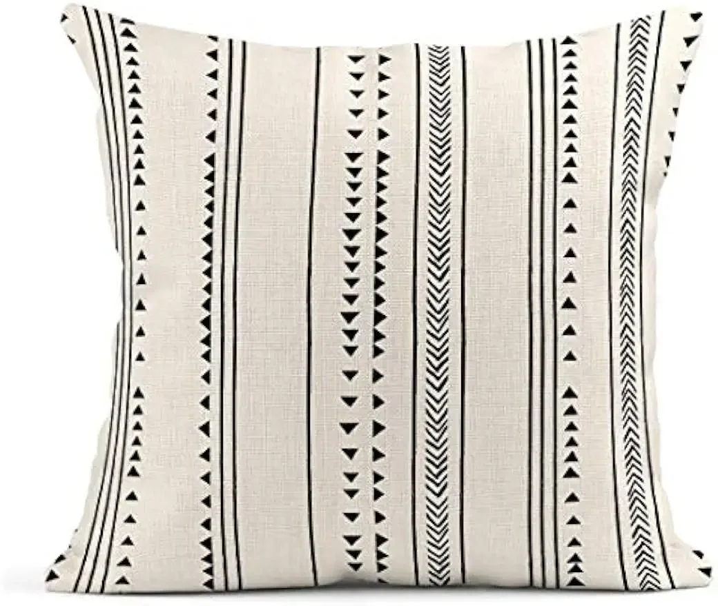 Throw pillowcase pattern black and white geometric dot border line decorative linen pillowcase home décor square cushion cover