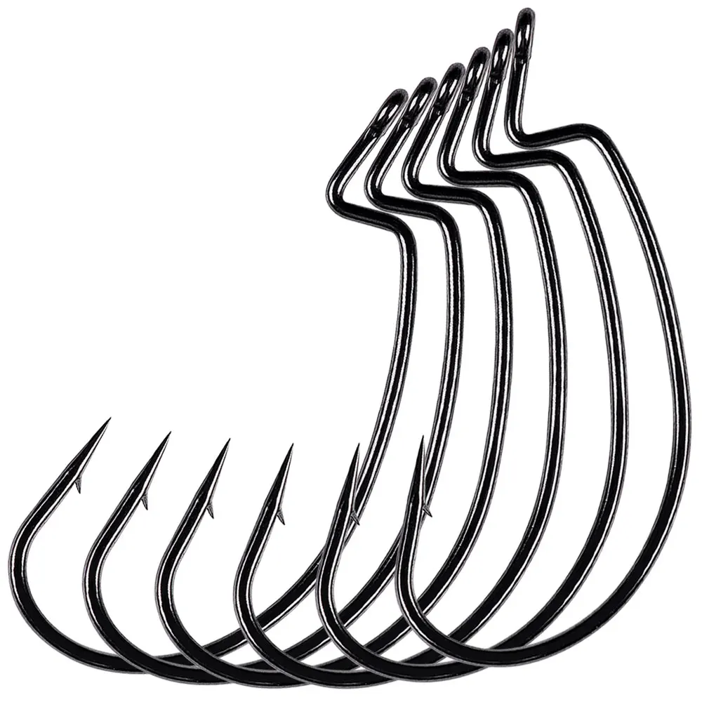 Hochwertige Angelhaken aus Kohlenstoffstahl mit Offset-Wurmhaken und Widerhaken für Weichköder und Barsch-Angelausrüstung