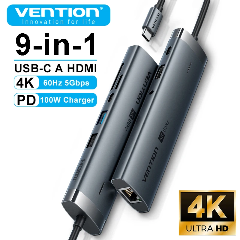 

Vention 9-in-1 USB Gen 3.2 Multiport Hub USB 3.0 5Gbps Data Transmission Docking Station Type C to HDMI For MacBook RJ45 Adapter