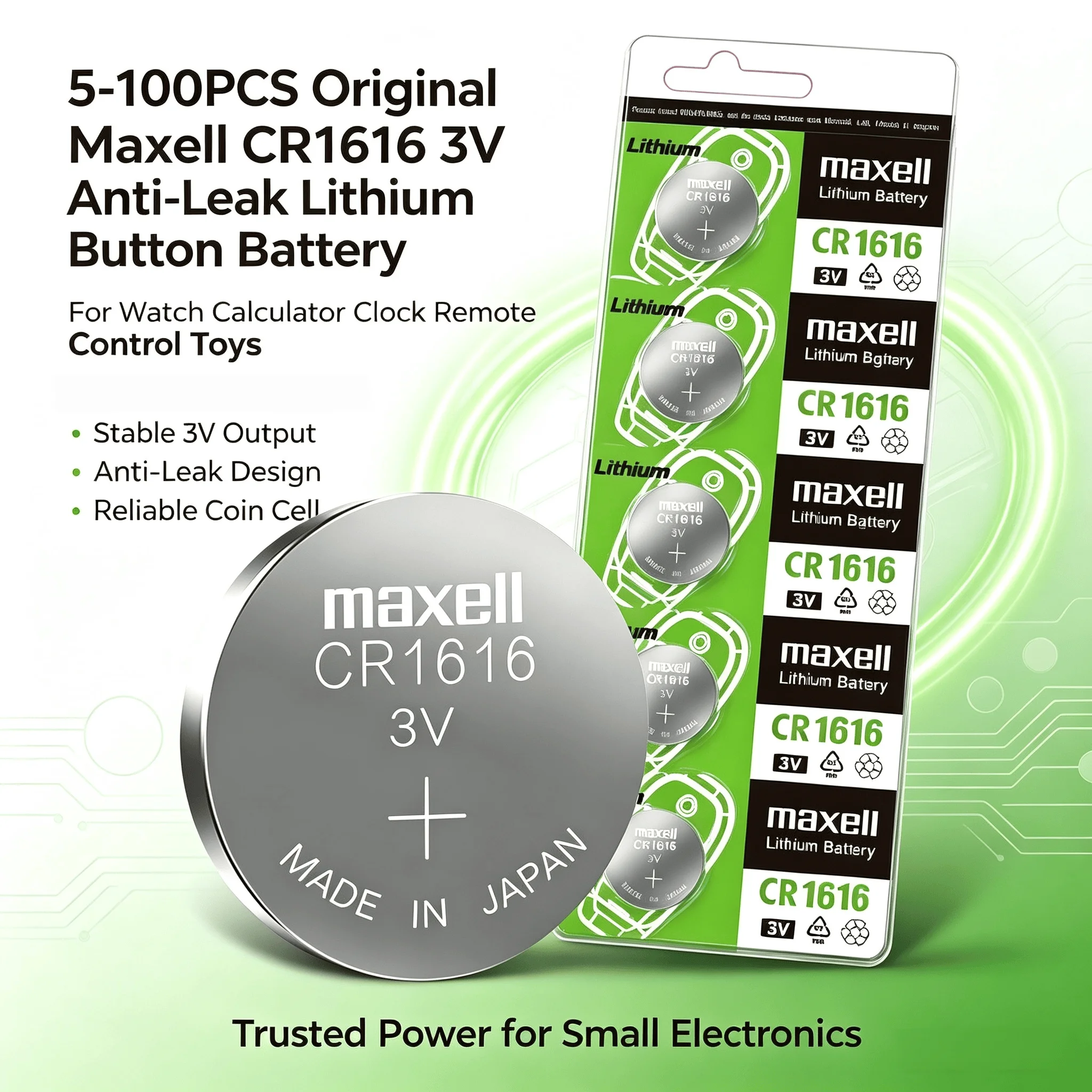 5-100PCS Original Maxell CR1616 3V Anti-Leak Lithium Button Battery For Watch Calculator Clock Remote Control Toys