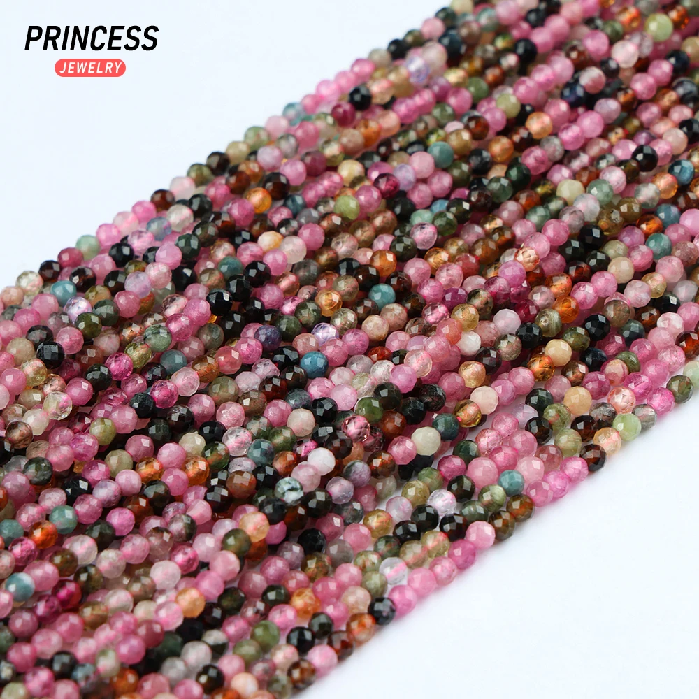 A++ Natural Colorful Tourmaline 2.5mm Faceted Beads for Jewelry Making Bracelet Wholesale Stone Spacer Beads DIY Accessories