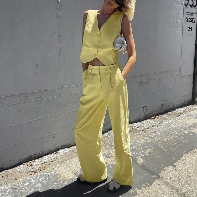 

Новый модный офисный комплект из двух предметов: жилет и брюки для женщин + блузка без рукавов с V-образным вырезом и брюки, костюм-двойка