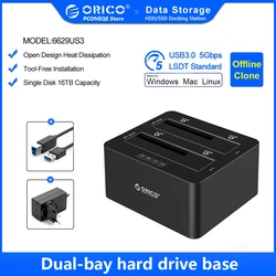 ORICO SATA to USB 3.0 Multi Hard Drive Docking Station with Offline Clone 2 Bay HDD Docking Station for 2.5/3.5 inch HDD SSD