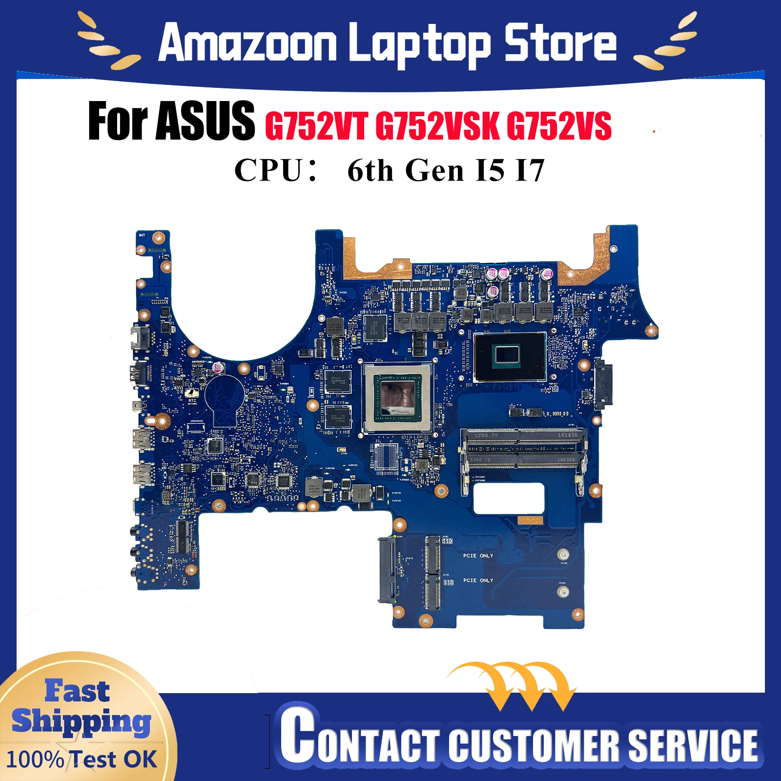

G752VT Laptop Motherboard For ASUS ROG GL752VL G752VS GL752VW G752V G752VSK Notebook Mainboard With I5 I7 CPU 100% tests OK stk