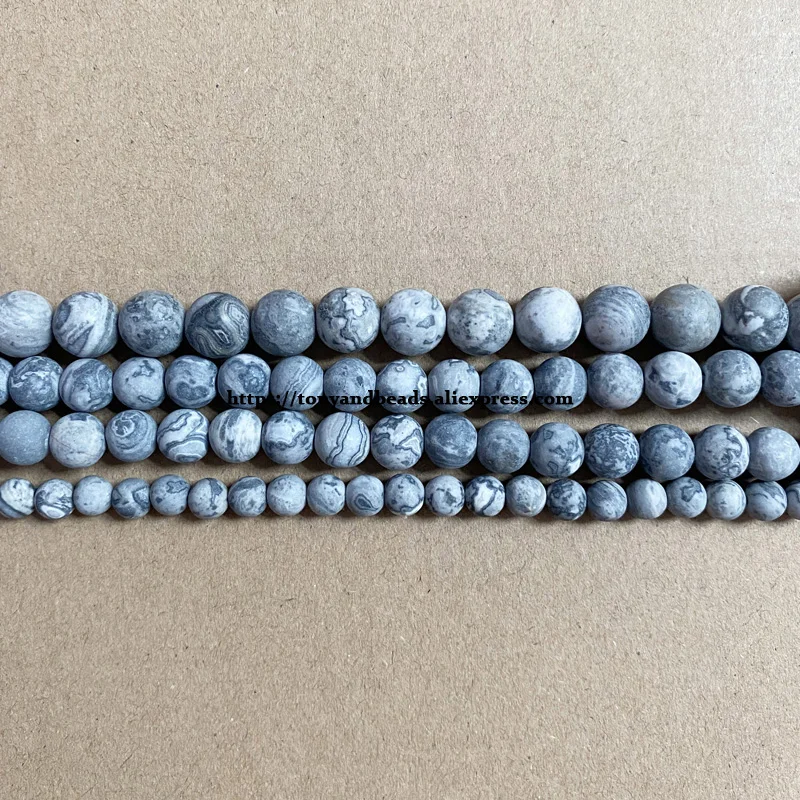 Natural Stone Matte Map Jasper Round Loose Beads 15\