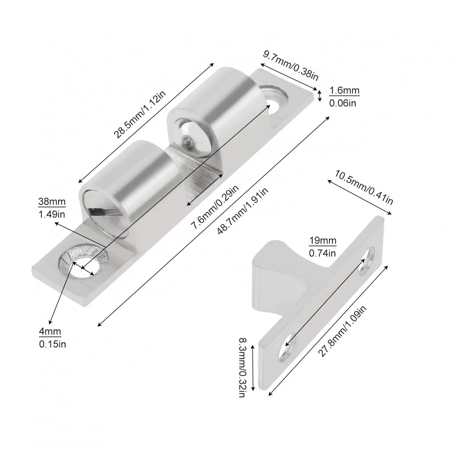 Premium-Material Edelstahl Messing Catch Latch Doppel kugel verschluss