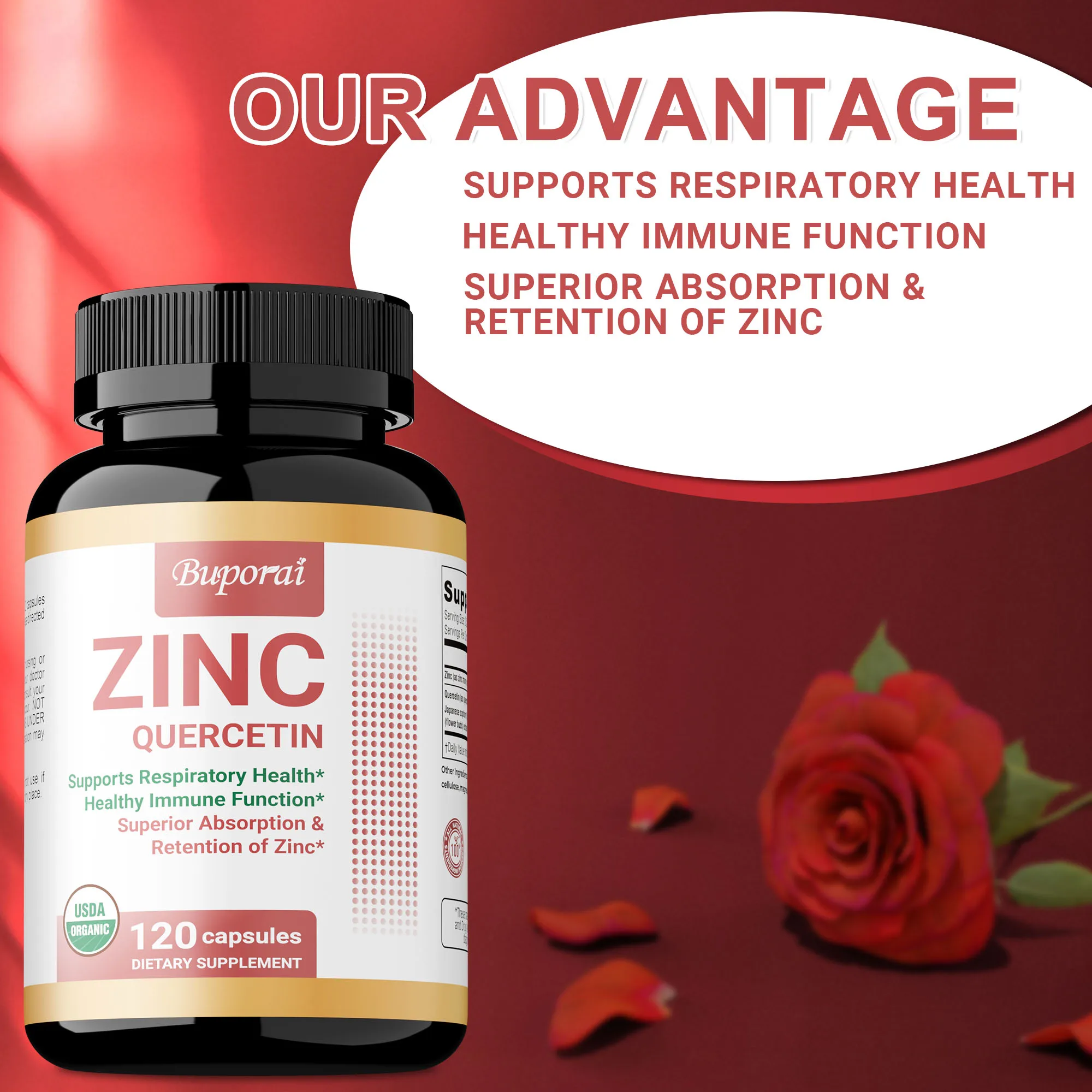 

Quercetin + Zinc Capsules - Anti-oxidation, Support Skin and Bone Health, Improves Energy and Vitality, Enhance Immunity