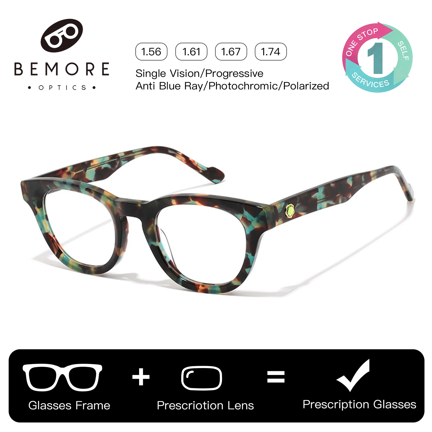BEMORE Cat Eye Prescription Glasses For Women Photochromic Anti Blue Light Acetate Optical Lenses with Recipe Eyewear