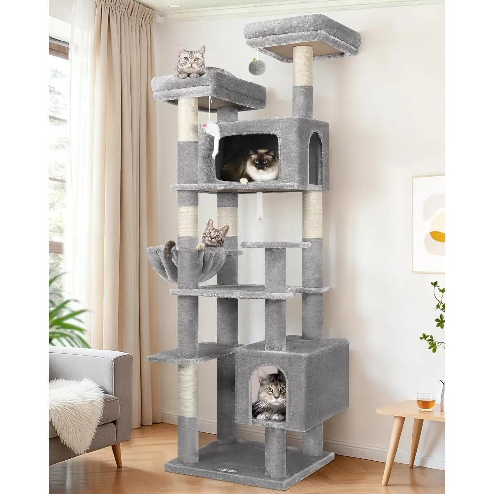 

Большая когтеточка-комплекс для кошек с модульной кормушкой и подвесной лежанкой, 77 дюймов в высоту, сверхпрочная, для домашних кошек крупных пород
