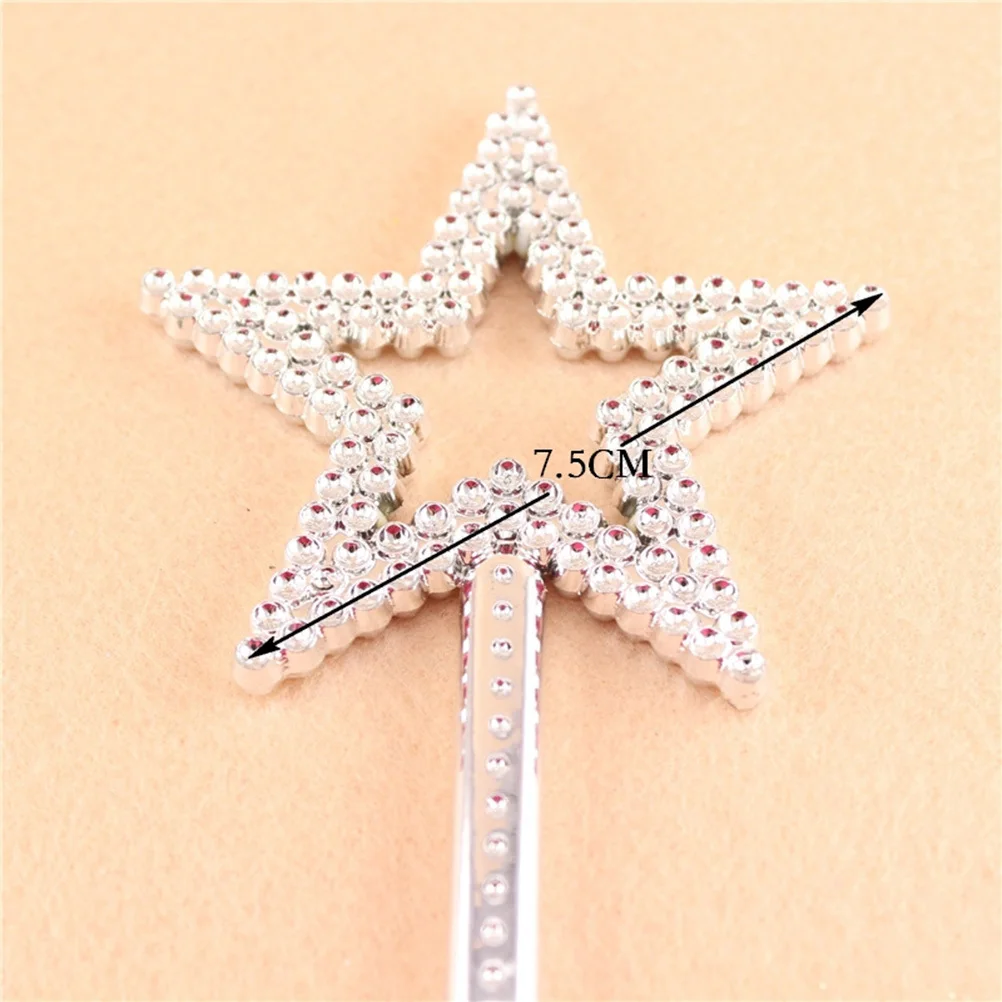 

6Pcs Star Shape Fairy Wand Props Silver Pentagram Pattern Plastic Sticks for Children Festival Party Themed Event Decoration