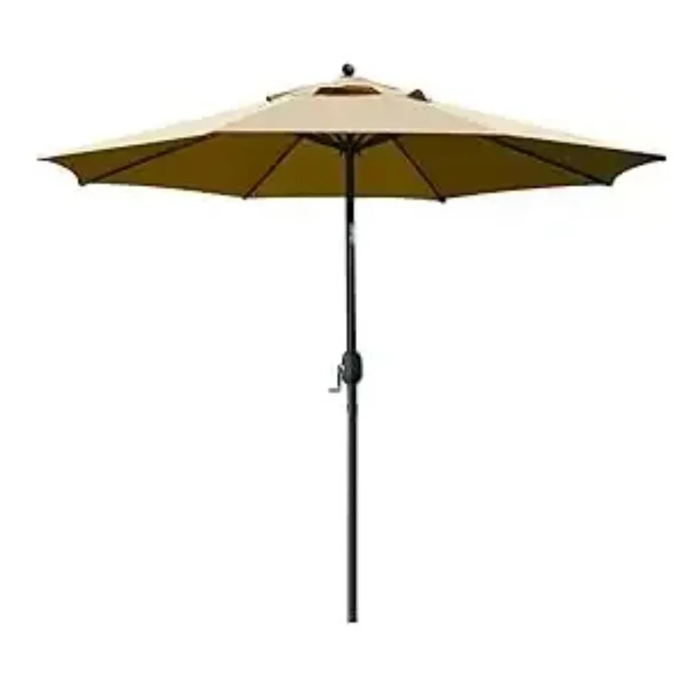 9 Fuß Terrassenschirm, Outdoor-Tischschirm mit 8 stabilen Rippen (Tan)