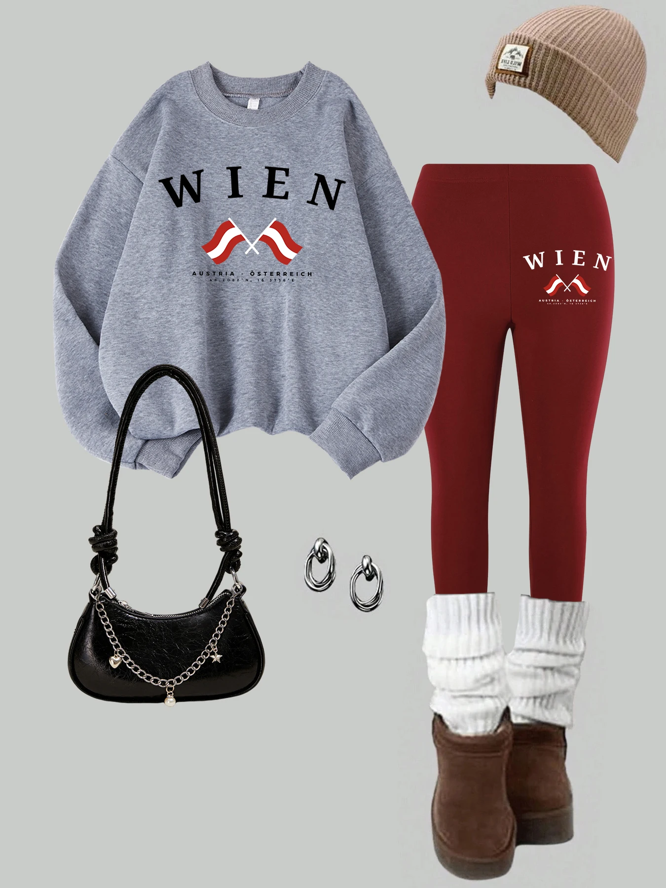 

2 Piece Women Wien Austria Flag Letter Prints Sweatshirt Leggings Set Autumn Fleece Thermal Hoodies Pants Casual Womans Clothes