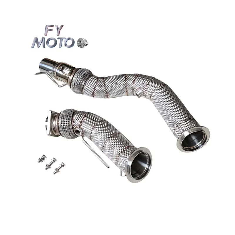 OPF Exhaust Downpipe w/ Heat Shield Fits F80 M3 F82 M4 S55 3.0T 2020 Stainless Steel High Flow Turbo Exhaust Parts