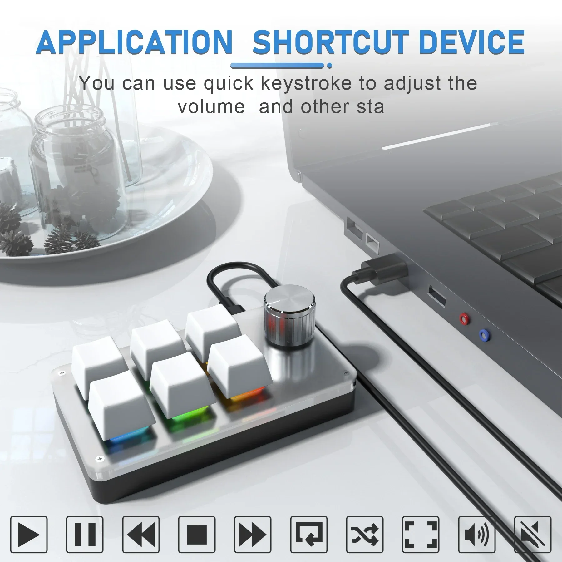 6 Keys 1 Knob Custom Wired Mini Keyboard RGB Lighting Macro Mechanical Keyboard Hot Swappable Mini Keyboard for Game Photoshop