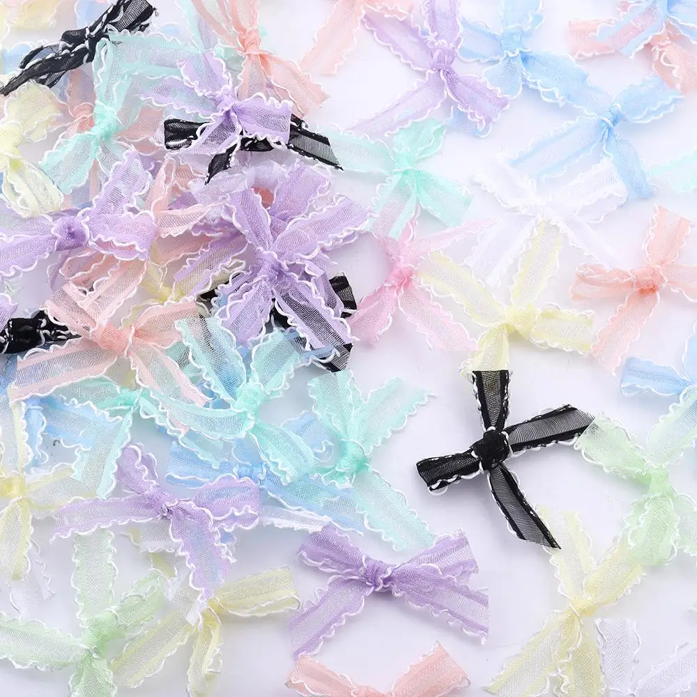 20 Stück 3,5 x 4 cm große Schleifen aus Gaze-Satinband, bunte kleine Schleifen für DIY-Hochzeitsfeiern, Kopfbedeckungen, Geschenke, Verpackung, Dekoration