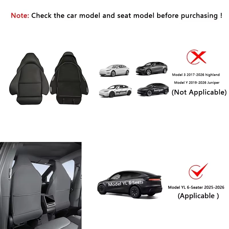 Car Seat Backrest Anti Kick Pad For Tesla Model 3/Y/YL Six Seats 2026 Leather Full Surround Seat Back Anti Scratch Protector Mat