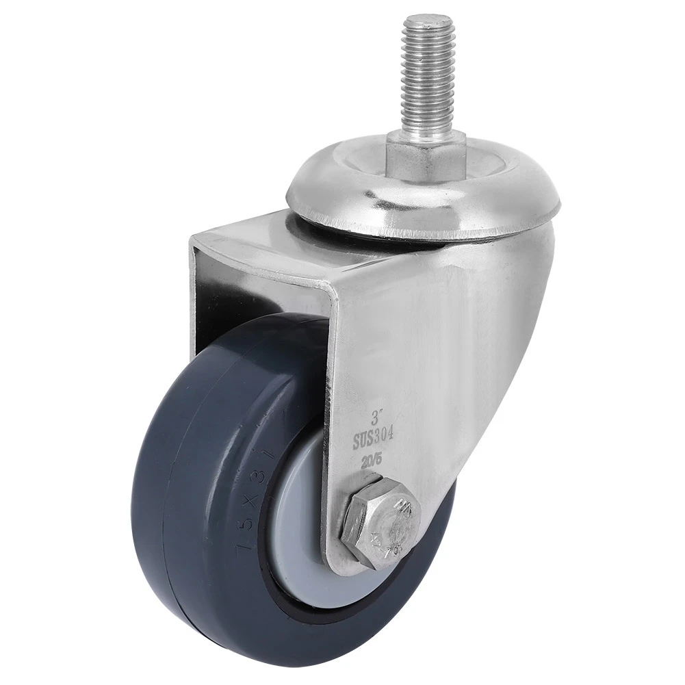 Caster Wheel Hardware Parts 304 Stainless Steel Bracket M12 2.5 Inch Dark Gray Non-Slip