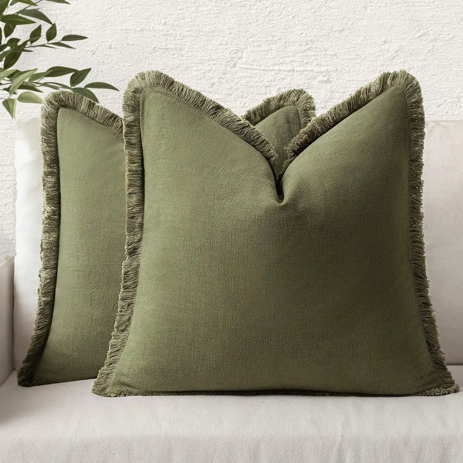 1 Stück grüner Quasten-Kissenbezug, 45 x 45 cm, Stoff, weicher Bauernhaus-Überwurf-Kissenbezug, dekoratives Heimkissen für Sofa, Bett, Kissenbezug