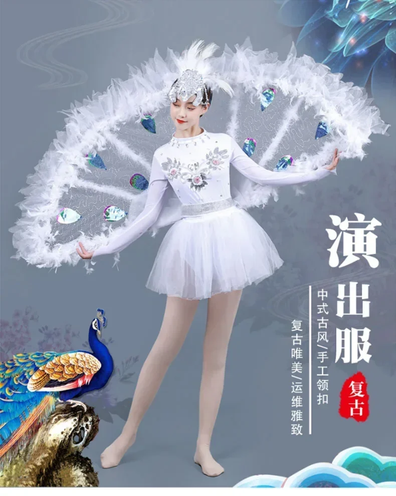 Xiao he elegant children dress peacock dance opening small bailing dai dance woman retro style stage costume