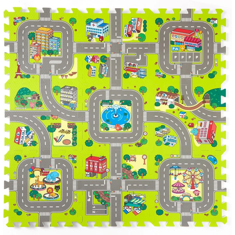 

9Pcs City Track Splicing Foam Mats, odorless eco-friendly baby play mats, educational road crawling mats ideal as gifts