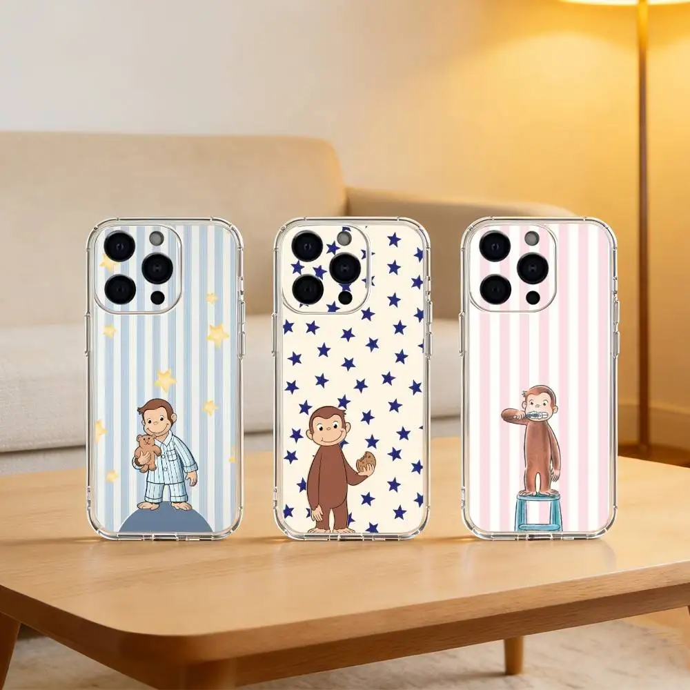 

Luxury C-Curious G-George Phone Case For iPhone 17 16 15 14 13 12 11 Mini Pro Max Plus Transparent Cover
