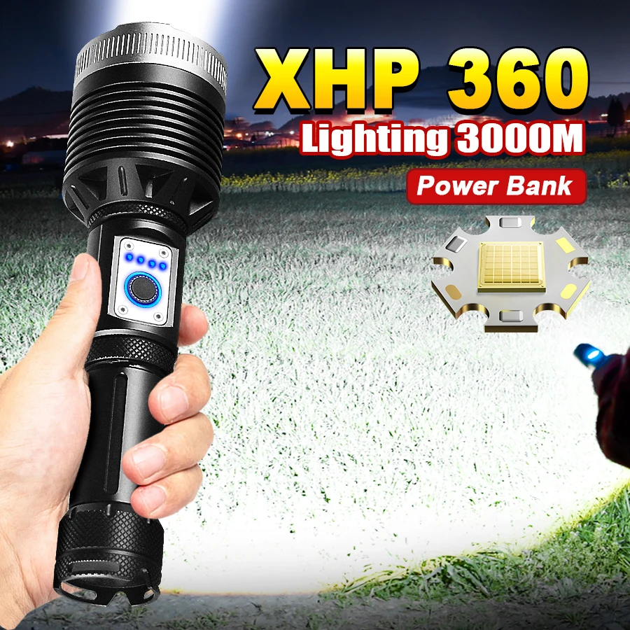 

XHP360 Ультра мощный светодиодный фонарик высокой мощности USB перезаряжаемый фонарик супер сильный большой апертурой тактический фонарик аварийной вспышки