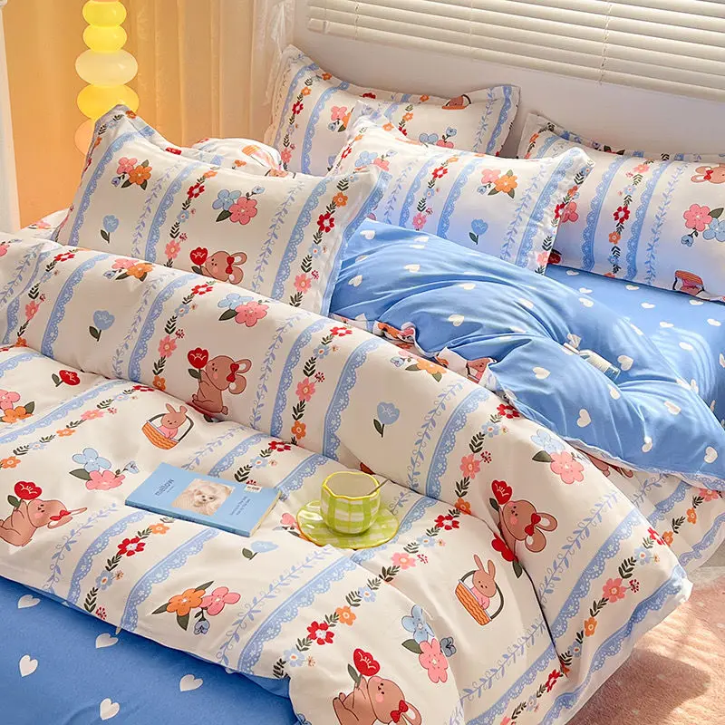 Kids Duvet Cover Set with Flat Bed Sheet Pillowcases No Filler 2025 New Arrival Girls Boys Single Queen Size Soft Bedding Set